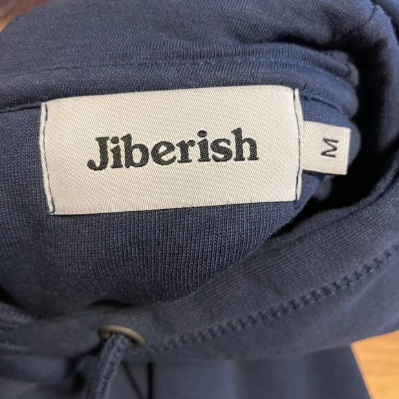 Jiberish Sweatshirt Hoodie Drawstring Size Medium Navy Blue Embroidered Unisex - Picture 7 of 13